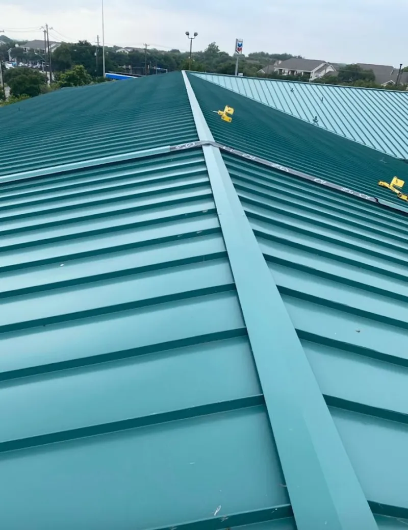 Green commercial metal roof ridge and valley for Metal Roof Repair in Beacon Falls